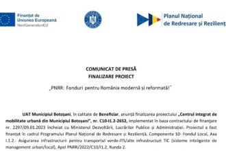 Comunicat de presa privind finalizarea proiectului Centrul integrat de mobilitate urbana in Municipiul Botosani