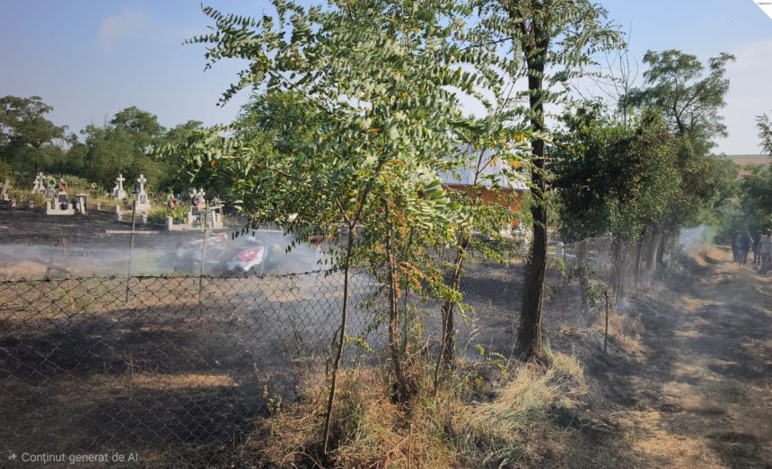 FOTO incendiu intr un cimitir din judetul Botosani Cruci si coroane funerare de pe morminte au fost cuprinse de flacari