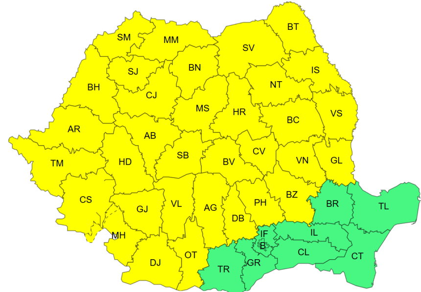 O noua alerta Cod Galben pentru judetul Botosani Va intra in vigoare la ora 1200