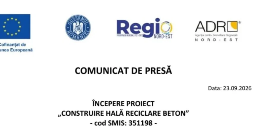Proiect „Construire hală reciclare beton” demarat de Promenada Rooftop SRL Botoșani