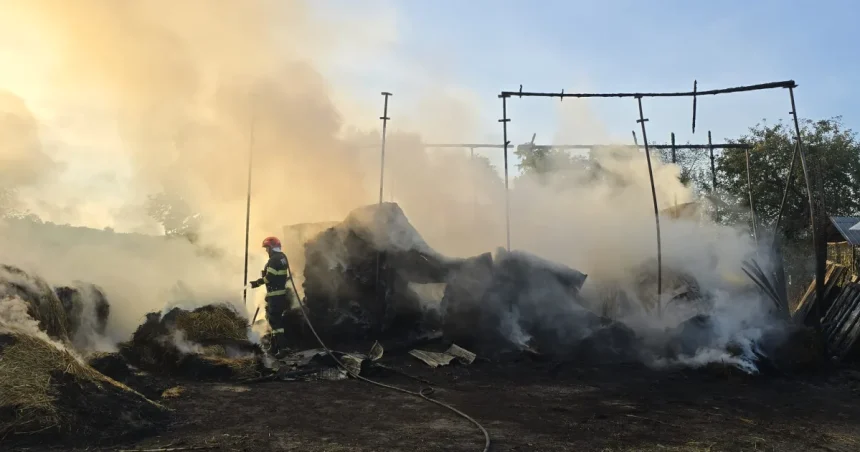Incendiu puternic într-o localitate din Botoșani. Pompierii intervin de urgență